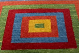 Backside of handmade New Kilim Sofre rug showing knot structure and weave density