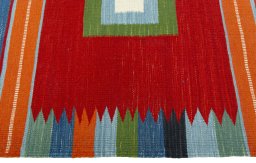 Close-up detail of New Kilim Sofre rug from Turkey showing Wool weave