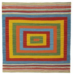 Full view of New Kilim Sofre rug from Turkey, 102 × 100 cm in Multi Color tones