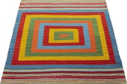 Close-up detail of New Kilim Sofre rug from Turkey showing Wool weave