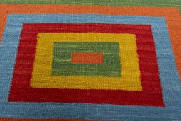 Backside of handmade New Kilim Sofre rug showing knot structure and weave density