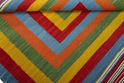 Full view of New Kilim Sofre rug from Turkey, 102 × 100 cm in Multi Color tones