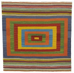 Full view of New Kilim Sofre rug from Turkey, 104 × 101 cm in Multi Color tones