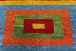 Backside of handmade New Kilim Sofre rug showing knot structure and weave density