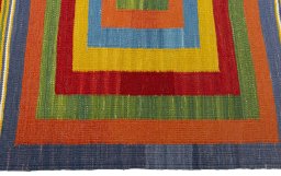 Close-up detail of New Kilim Sofre rug from Turkey showing Wool weave