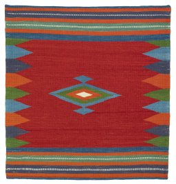 Full view of New Kilim Sofre rug from Turkey, 105 × 100 cm in Multi Color tones