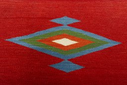 Backside of handmade New Kilim Sofre rug showing knot structure and weave density