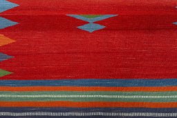 Full view of New Kilim Sofre rug from Turkey, 105 × 100 cm in Multi Color tones