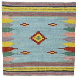 Full view of New Kilim Sofre rug from Turkey, 100 × 100 cm in Multi Color tones