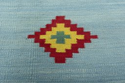Backside of handmade New Kilim Sofre rug showing knot structure and weave density