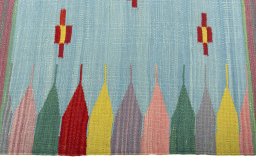 Close-up detail of New Kilim Sofre rug from Turkey showing Wool weave