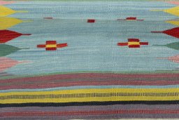 Full view of New Kilim Sofre rug from Turkey, 100 × 100 cm in Multi Color tones