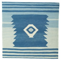 Full view of New Kilim Sofre rug from Turkey, 118 × 119 cm in Multi Color tones