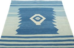Close-up detail of New Kilim Sofre rug from Turkey showing Wool weave