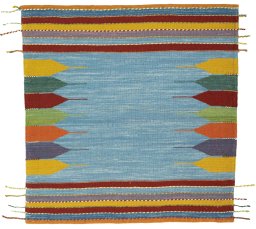 Full view of New Kilim Sofre rug from Turkey, 97 × 95 cm in Multi Color tones