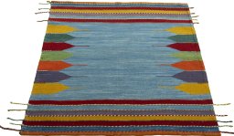 Close-up detail of New Kilim Sofre rug from Turkey showing Wool weave