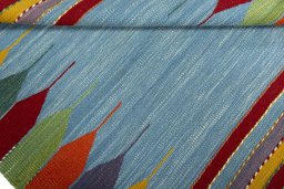 Full view of New Kilim Sofre rug from Turkey, 97 × 95 cm in Multi Color tones