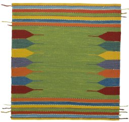 Full view of New Kilim Sofre rug from Turkey, 102 × 95 cm in Multi Color tones