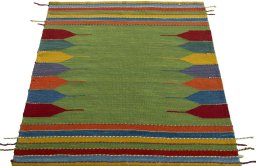 Close-up detail of New Kilim Sofre rug from Turkey showing Wool weave