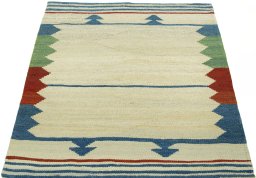 Close-up detail of New Kilim Sofre rug from Turkey showing Wool weave