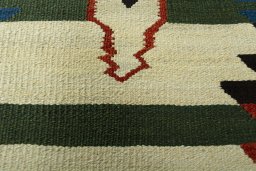 Backside of handmade New Kilim Sofre rug showing knot structure and weave density