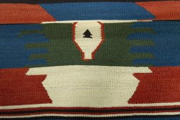 Full view of New Kilim Sofre rug from Turkey, 106 × 101 cm in Multi Color tones