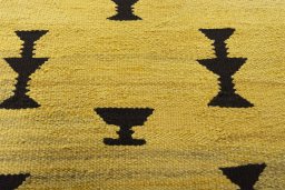 Backside of handmade New Kilim Sofre rug showing knot structure and weave density