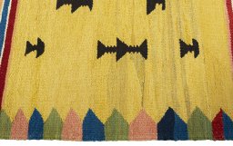 Close-up detail of New Kilim Sofre rug from Turkey showing Wool weave
