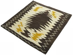 Corner detail of New Kilim Sofre rug showing border pattern and Wool pile