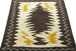 Close-up detail of New Kilim Sofre rug from Turkey showing Wool weave