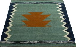 Close-up detail of New Kilim Sofre rug from Turkey showing Wool weave