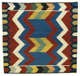 Full view of New Kilim Sofre rug from Turkey, 99 × 104 cm in Multi Color tones