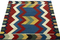 Close-up detail of New Kilim Sofre rug from Turkey showing Wool weave