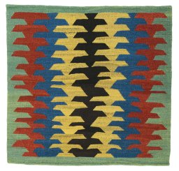 Full view of New Kilim Sofre rug from Turkey, 99 × 102 cm in Multi Color tones