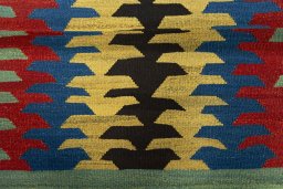 Full view of New Kilim Sofre rug from Turkey, 99 × 102 cm in Multi Color tones