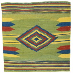 Full view of New Kilim Sofre rug from Turkey, 105 × 103 cm in Multi Color tones
