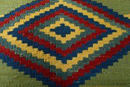 Backside of handmade New Kilim Sofre rug showing knot structure and weave density