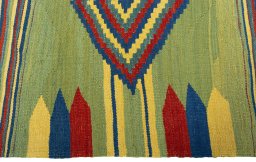 Close-up detail of New Kilim Sofre rug from Turkey showing Wool weave