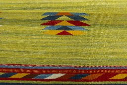 Full view of New Kilim Sofre rug from Turkey, 110 × 105 cm in Multi Color tones