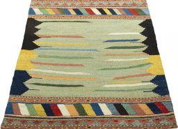 Close-up detail of New Kilim Sofre rug from Turkey showing Wool weave