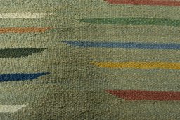 Backside of handmade New Kilim Sofre rug showing knot structure and weave density