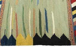Close-up detail of New Kilim Sofre rug from Turkey showing Wool weave