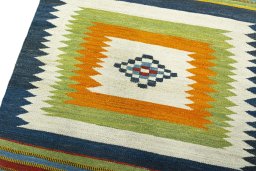 Surface texture of New Kilim Sofre rug with natural Wool and intricate pattern