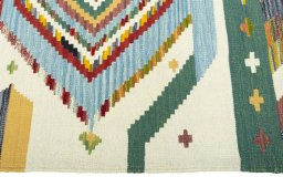 Close-up detail of New Kilim Sofre rug from Turkey showing Wool weave