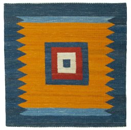 Full view of New Kilim Sofre rug from Turkey, 110 × 108 cm in Multi Color tones
