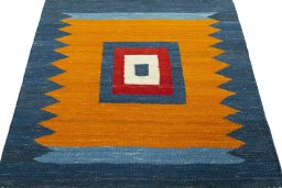 Close-up detail of New Kilim Sofre rug from Turkey showing Wool weave