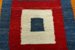 Backside of handmade New Kilim Sofre rug showing knot structure and weave density