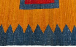 Close-up detail of New Kilim Sofre rug from Turkey showing Wool weave