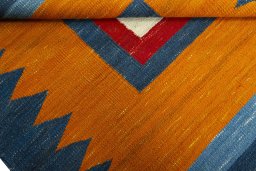 Full view of New Kilim Sofre rug from Turkey, 110 × 108 cm in Multi Color tones