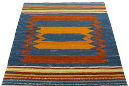 Close-up detail of New Kilim Sofre rug from Turkey showing Wool weave